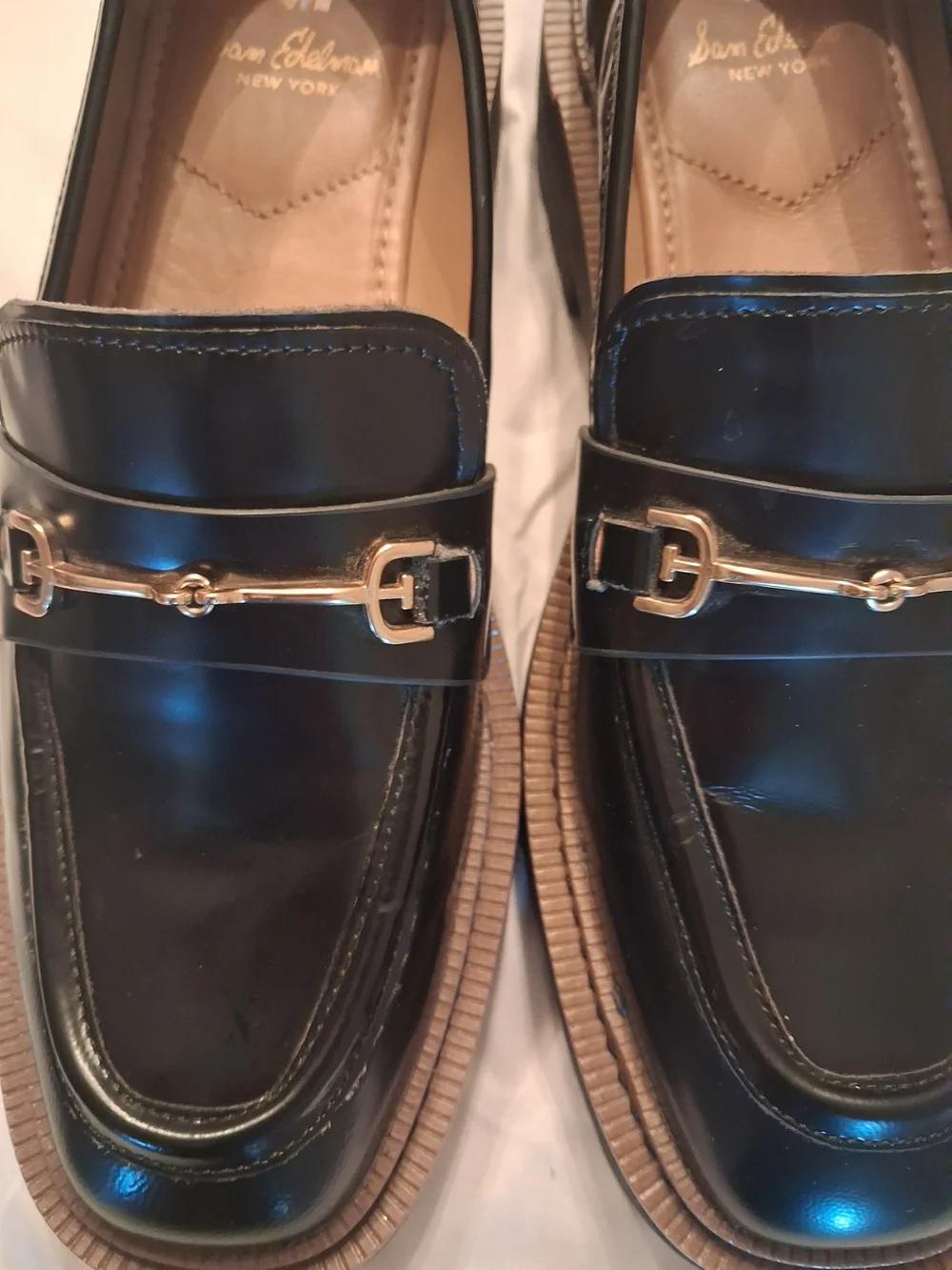 Sam Edelman | Shoes | Sam Edelman Black Leather Loafers With Gold ...